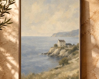 Coastal Wall Art: Ligurian Coast Vintage Oil Painting Print