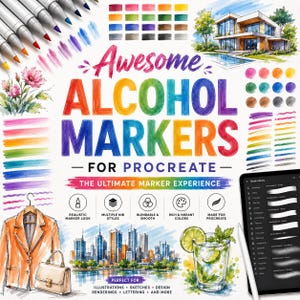 Fantastiska alkoholpennor för Procreate | Realistiskt penselset | Copic Style, illustration, färgläggning och skiss | Digital nedladdning
