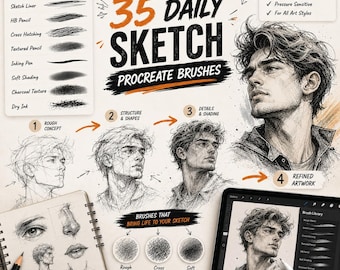 35 Daily Sketch Procreate Brushes | Pencil & Sketch Brush Set | Drawing Line Art Brushes | iPad Art | Instant Download