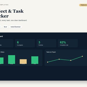 Project & Task Tracker Google Sheets | Task Management Template with Dashboard, Progress Bars, Excel