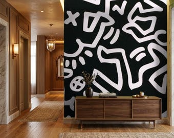 Geometrische Art-déco-Tapete zum Selbstkleben, modernes abstraktes Wandbild, luxuriöse, abnehmbare Tapete, mieterfreundliche Dekoration
