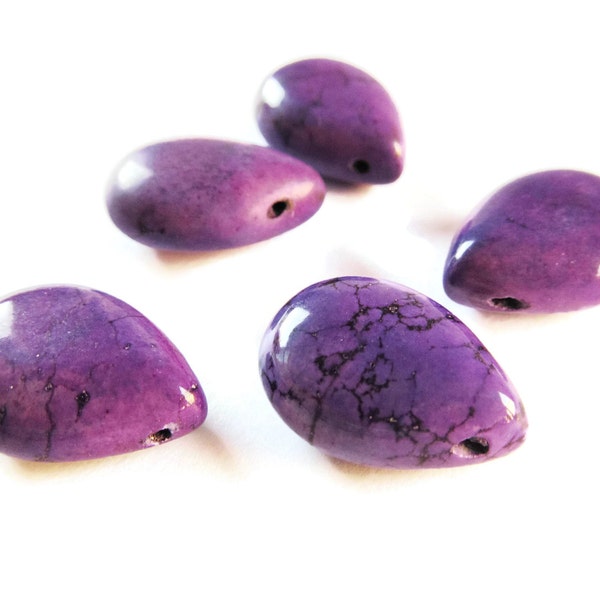 CLEARANCE 1/2 OFF SALE -- Purple Smooth Teardrop Pear Beads, 12x18mm Gemstones, Smooth Purple Beads, Chalcedony Jade Turquoise Substitute