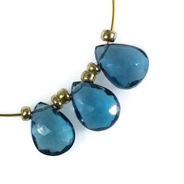 London Blue Topaz Faceted Pear Briolettes, 9.5mm, London Blue Topaz Beads, London Blue Topaz Gemstones, Gemstone Briolettes