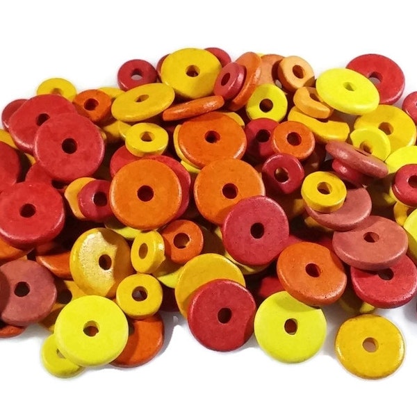 CLEARANCE 50% OFF -- Greek Ceramic Clay Beads, 8mm and 13mm, Almost 125 Beads, Mixed Shades Sizes, Washer Disk Disc, Colorful Mykonos Beads