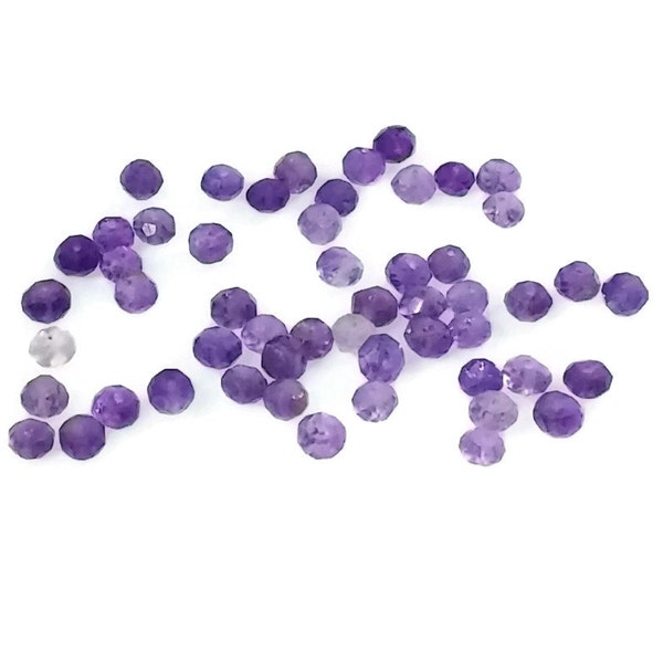 Shaded Royal Purple Amethyst Microfaceted Rondelles, 3-4mm Gemstones, Packet of 52 Amethyst Rondelle Beads, Destash Shaded Amethyst Gemstone