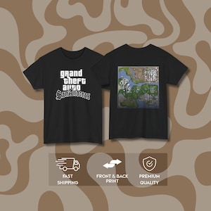 Grand Theft Auto San Andreas Map T-Shirt, Retro Gaming Streetwear (Front & Back Print)