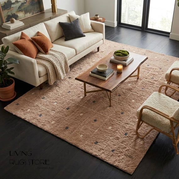 Hand Tufted Wool Rug, 8x10 Modern Grid Pattern Area Rug, Soft Minimalist Living Room , Custom Size Geometric Rug, Bedroom Rug, Earthy Decor