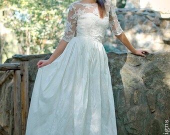 Two Price Wedding Dress, Silk Ivory Classic Wedding Dress, Lace Wedding Top, Long Skirt Bride Wedding Dresses, Ivory Romantic Wedding Gown