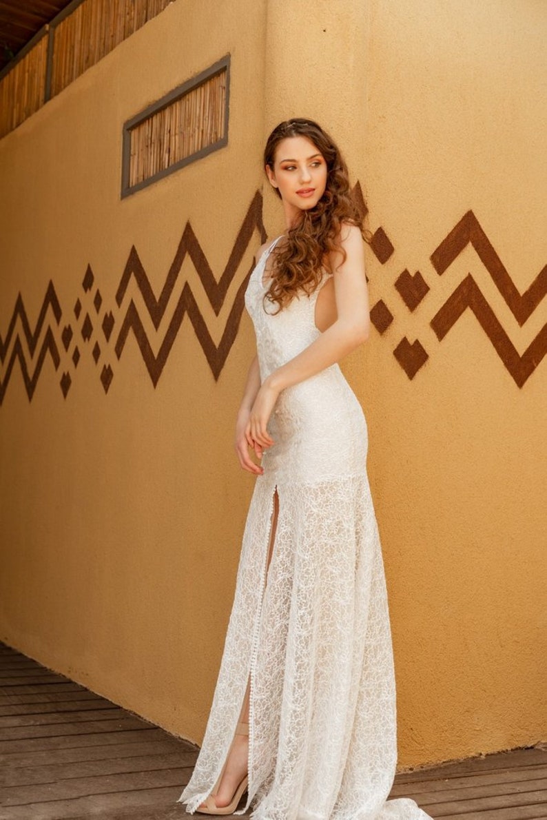 MILANA Low Neclain Unique Lace Wedding Dress, Bohemian Wedding Deress Beach Boho Wedding Dresses Long Cream, Alternative Wedding Lace Gown image 2