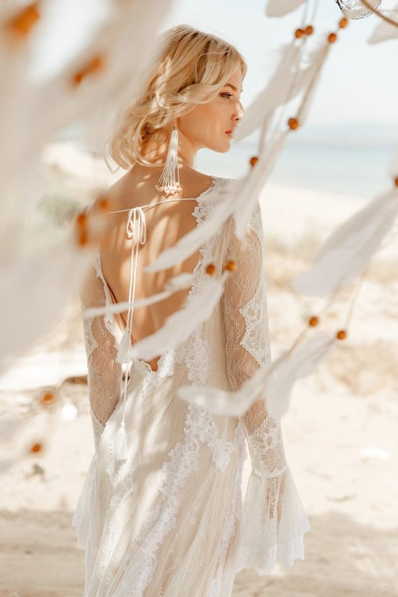 beach long sleeve wedding dress