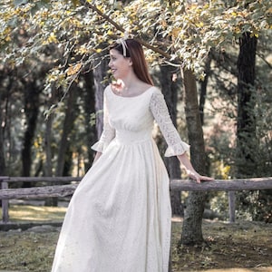 Cream Ivory 50s Wedding Dress, Full Skirt Bridal Dress Original 50s Style Bridal Dress, Lace Tea Length Dress Circle Skirt Wedding Dresses image 2