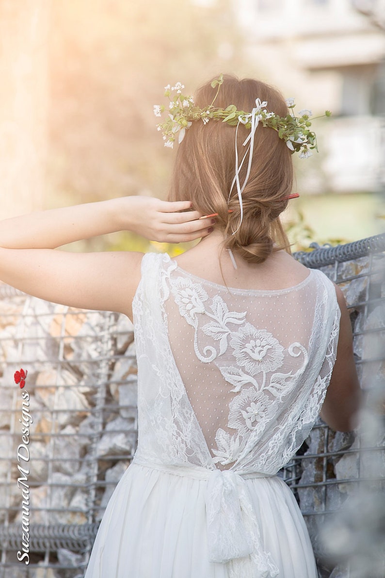 ALBA Bohemian Beach Lace Chiffon Wedding Dress For Boho Wedding, Bohemian Wedding Gown, Boho Bridal Dress, Handmade Wedding Ivory Lace Dress image 3