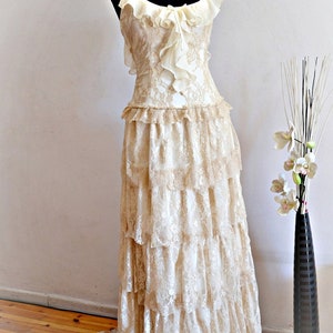 Boho Cream Lace Long Train Wedding Dress, Lace Soft Bohemian Bridal Dress, Open Back Bohemian Gown, Gypsy Wedding Handmade Clothing Dress image 4