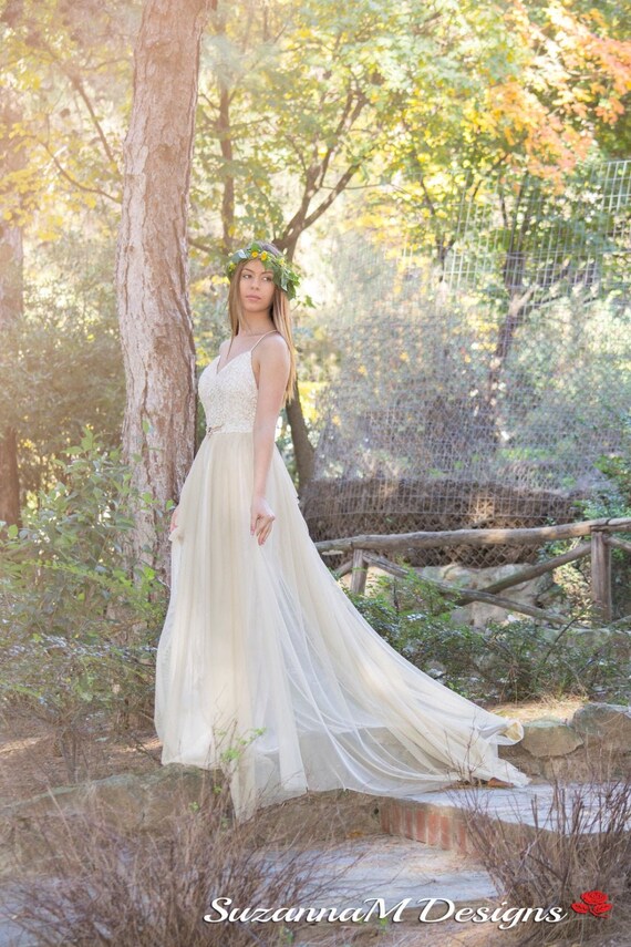 cream and gold wedding dress