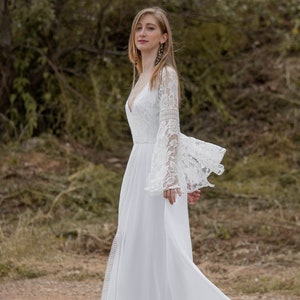 Mirella Boho Wedding Dress Ivory Lace Vintage Wedding Bohemian Gown ...