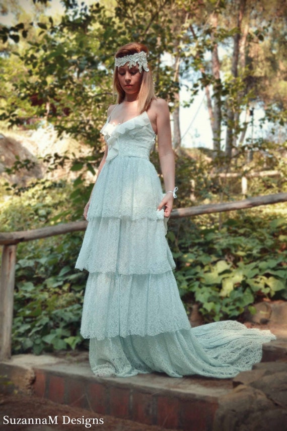 bohemian blue wedding dress