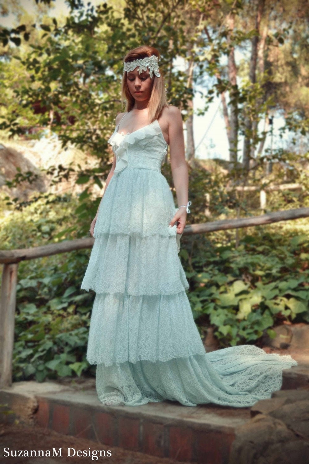 Green boho shop wedding dress