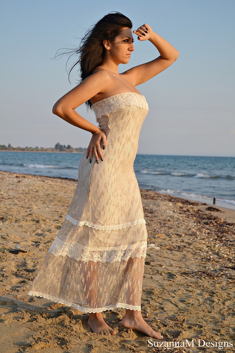  Beach  Net Bohemian Rustic Tan Cream  Wedding  Dresses  