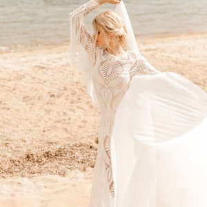 REA Fringe Lace Wedding Dress Bohemian Unique off White - Etsy