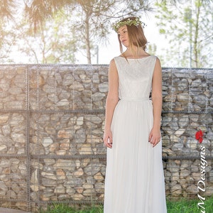 ALBA Bohemian Beach Lace Chiffon Wedding Dress For Boho Wedding, Bohemian Wedding Gown, Boho Bridal Dress, Handmade Wedding Ivory Lace Dress image 5
