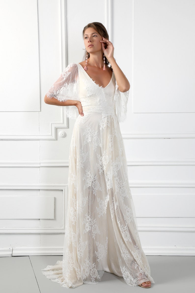 JOLANDA Boho Wrap Skirt French Lace Wedding Dress Bohemian | Etsy