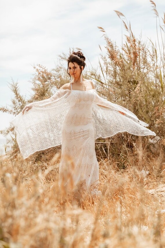 MICHELANGELA Bat Sleeve Lace Net Abito da sposa Boho Wedding | Etsy Italia