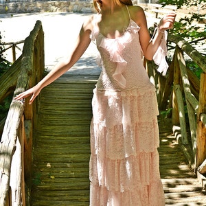 Blush Pink Lace Bohemian Wedding Dress Bridal Wedding Gown, Blush Boho Ruffle Bridal Dresses For Beach Wedding, Handmade by SuzannaM Designs image 3