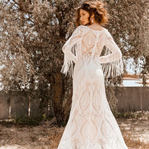 REA Fringe lace Wedding Dress Bohemian Unique Off White Bridal Deress Beach Boho Wedding Dresses Long Alternative Wedding Brides Gown Boho image 5