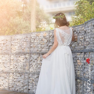 ALBA Bohemian Beach Lace Chiffon Wedding Dress For Boho Wedding, Bohemian Wedding Gown, Boho Bridal Dress, Handmade Wedding Ivory Lace Dress image 4