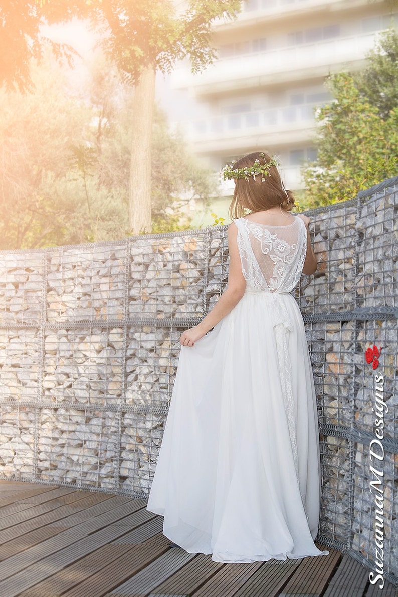 ALBA Bohemian Beach Lace Chiffon Wedding Dress For Boho Wedding, Bohemian Wedding Gown, Boho Bridal Dress, Handmade Wedding Ivory Lace Dress image 4