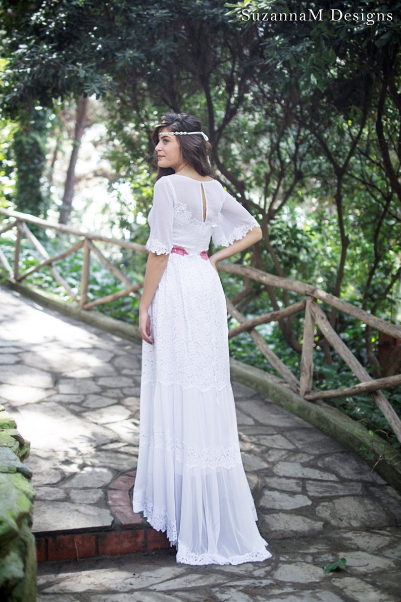 Gypsy Wedding Dress Suzannam Designs White Wedding Dress Etsy