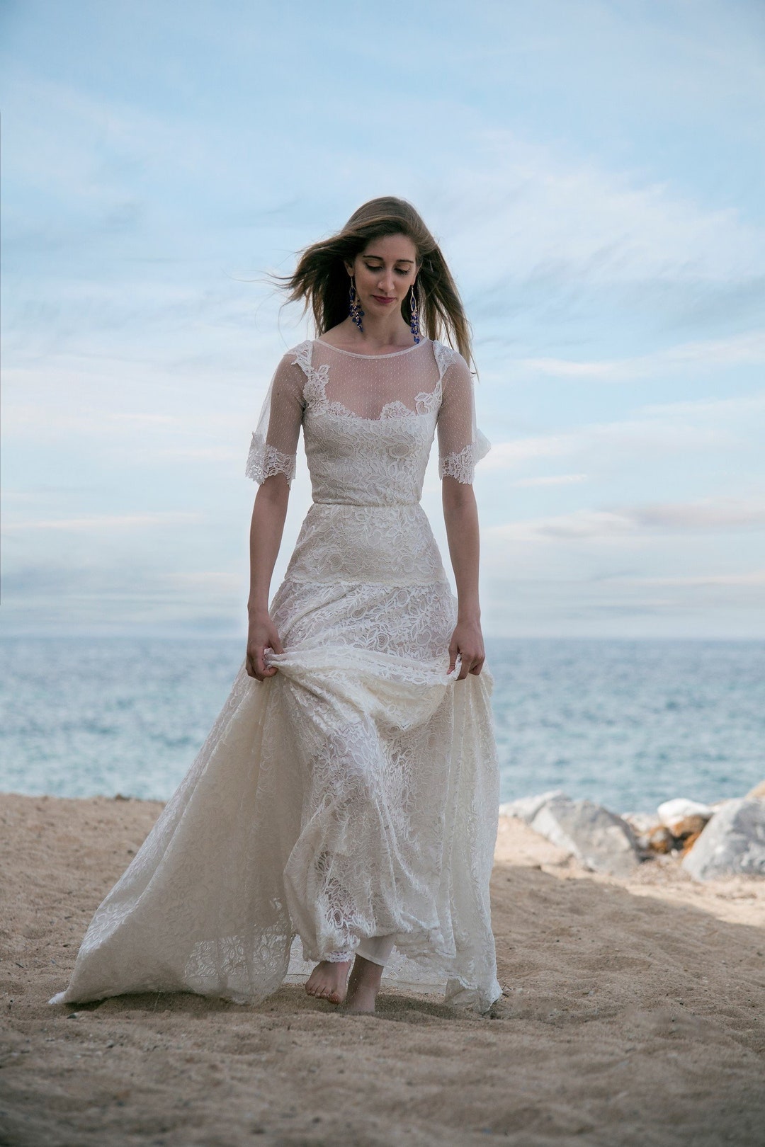 VICTORIE Boho Wedding Dress Ivory Lace Suzannam Designs Boho - Etsy