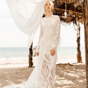 REA Fringe lace Wedding Dress Bohemian Unique Off White Bridal Deress Beach Boho Wedding Dresses Long Alternative Wedding Brides Gown Boho image 8