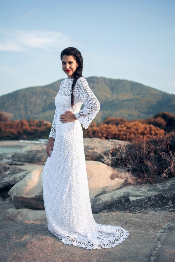 long bell sleeve wedding dress