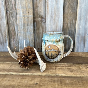 Handmade Rustic Winter Mountain Landscape Mug 22oz