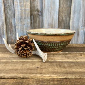 Sage Green Ceramic Bowl with Bare Clay Rim I Rustic Textured Stoneware