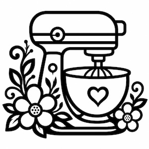 SVG- und PNG-Datei mit Blumenmuster für Küchenmaschinen: Design für die Bäckereiküche, Cricut-Geschenk, Laserschnittdatei für Bäckereidekor, Sofort-Download