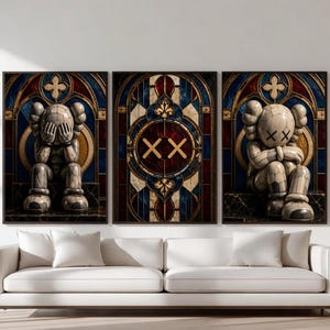 Kaws Wall Art Poster Set of 3, Luxury Hypebeast Room Decor, Colorful Kaws Wall Art, Kaws Bedroom Decor, Kaws Figure Prints,Hypebeast Toy Art