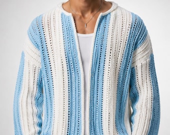 Gilet crocheté fait main aux couleurs du drapeau argentin, pull de football bleu ciel et blanc