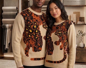 Unisex Katherine Kelly Inspired Sweater, Bold and the Beautiful Style Beige Leopard Knit Jumper, Matching Couples Leopard Pullover