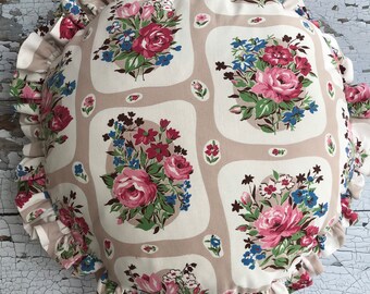 Circle Cushion or Pillow with Frill ~ Vintage Floral Fabric