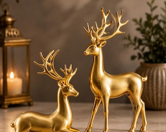 Elegant Gold Reindeer Figurines, 2-Piece Christmas Table Decor Set
