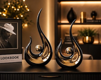 Scultura astratta nordica in ceramica, ornamento moderno di lusso per la casa.