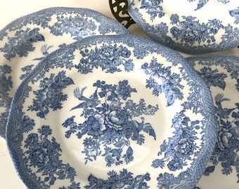 4 vintage Wedgwood Asiatic Pheasants pale blue breakfast plates Unicorn tableware