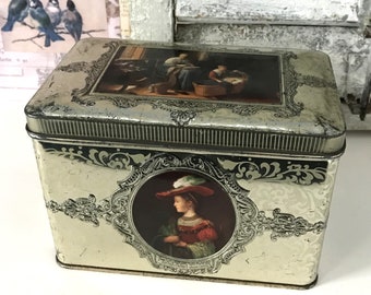 shabby chic tin box vintage tin container vintage biscuit tin metal tin canister tin vintage cookie tin Dutch tin container artists Holland