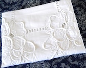 embroidered vintage tablecloth vintage white tablecloth white floral tablecloth crocheted lace french tablecloth french vintage