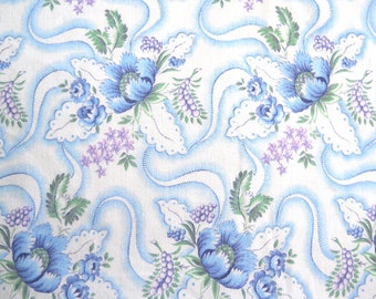 vintage french floral fabric vintage quilting fabric antique blue floral fabric 151