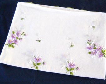 white floral tablecloth purple flowers vintage white tablecloth embroidered tablecloth