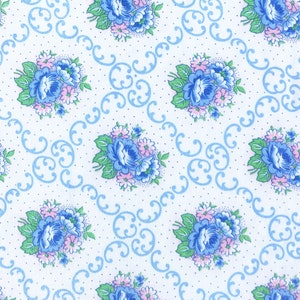 vintage french fabric, blue floral fabric, quilting fabric, crafting fabric, sewing fabric, slow stitching fabric, shabby chic fabric 127