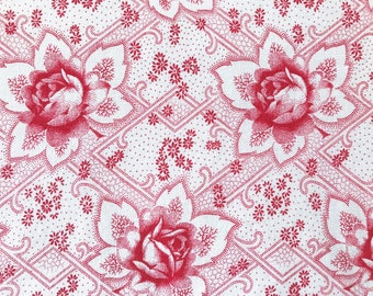 vintage red roses fabric French floral fabric red floral fabric quilting fabric slow stitching 155